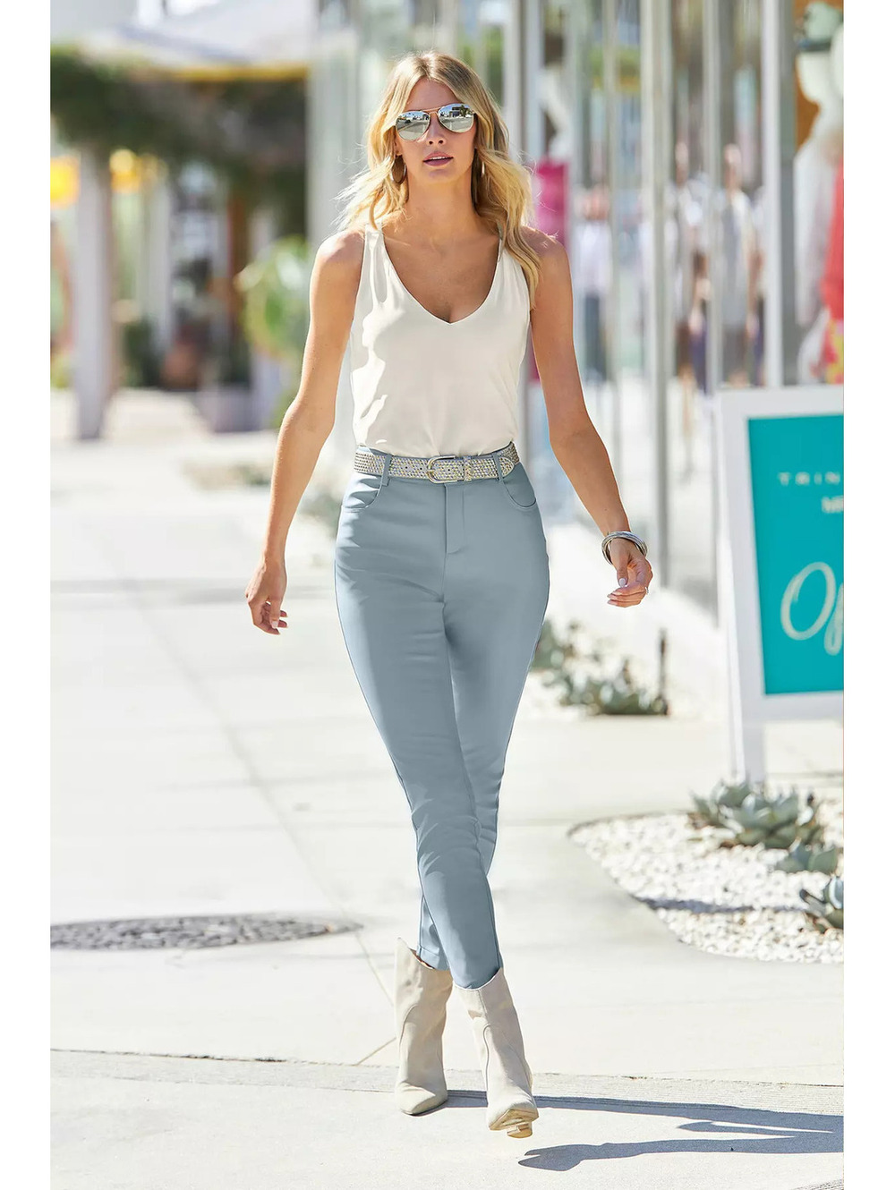 Boston Proper Light Blue Faux Leather Pants Vegan Leather Trousers Size 8